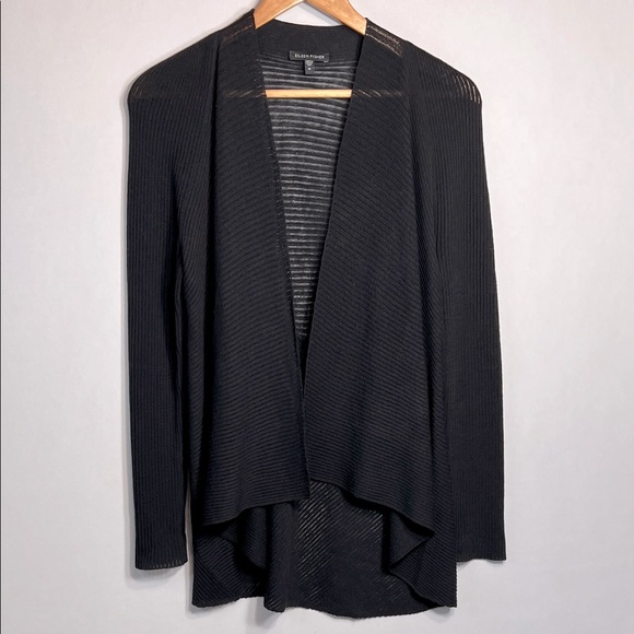 Eileen Fisher 100% Wool Lightweight Black Open Front Cardigan size M - Picture 1 of 7